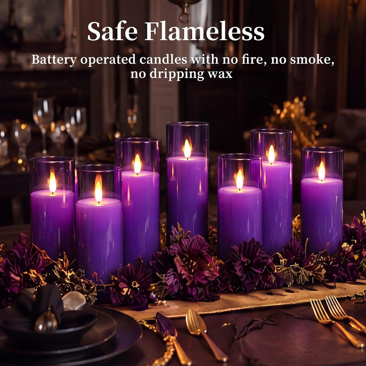 Homemory Purple Flameless LED Pillar Candles, Remote Timer, 9 Pack | Battery operated flickering LED pillar candles