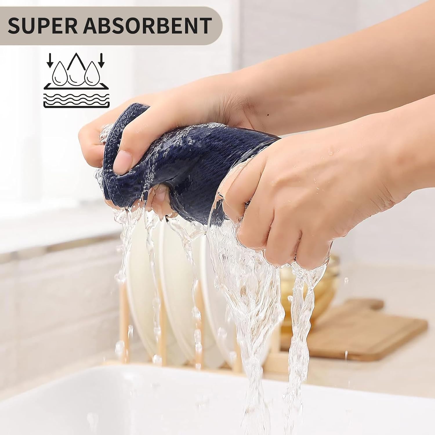 Kitinjoy 100% Cotton Waffle 4-Pack Kitchen Towels, 20" x 28", Navy Blue | Super Soft, Ultra-Absorbent, Fast Drying