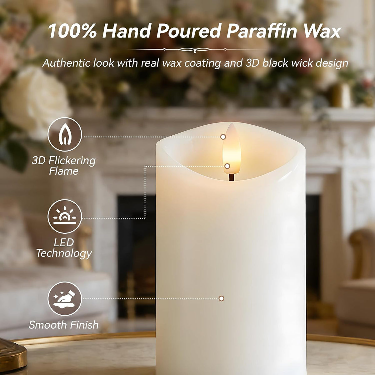 Rechargeable Flickering Flameless Candles Melted Edge Battery Operated with Remote and Timer, Real Wax LED USB Type-C