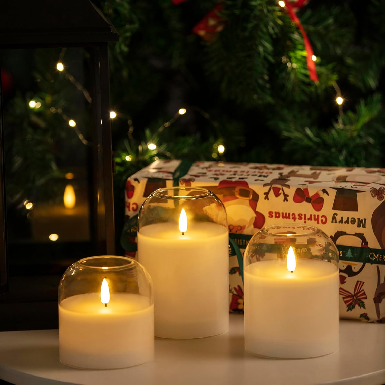 volnyus Clear Glass Flameless Candles with Remote Battery Operated Flickering LED Pillar Candles Real Wax Wick Φ 3" H