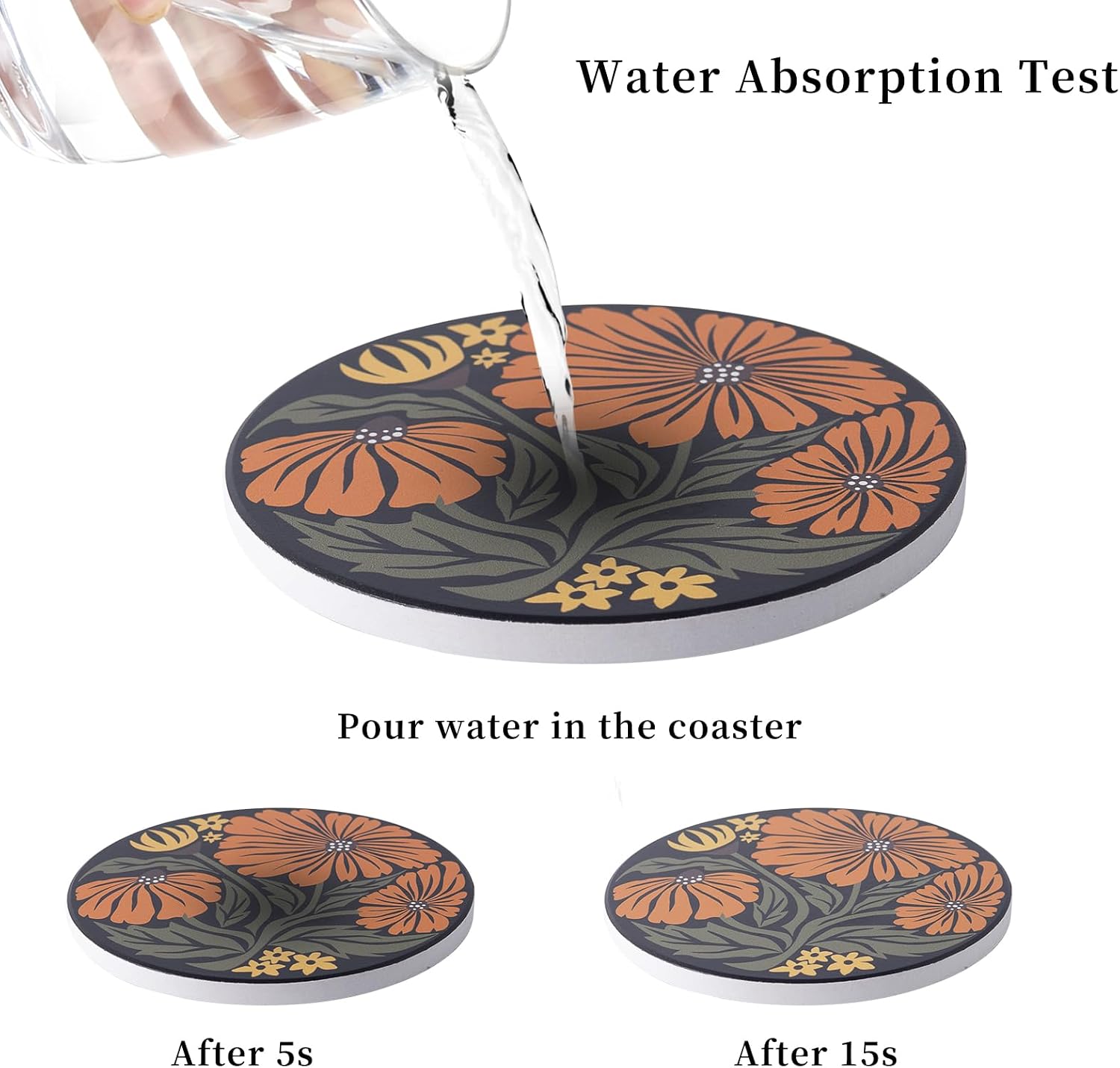 Cork Back Artistic Flowers Round Coaster Non / Flower 03 / Set of 6