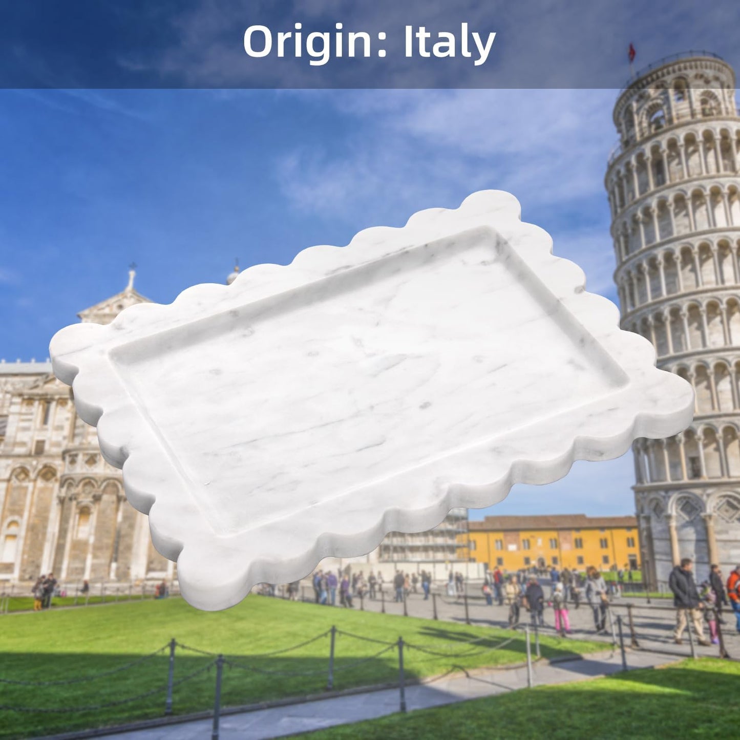 Scalloped Marble Decorative Tray / Carrara White / 10.8 x 8 x 1.2