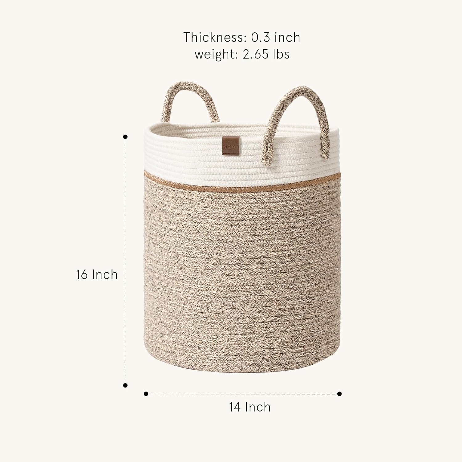 Woven Basket Rope Storage Baskets / White & Desert / M / 16 x 14 x 14
