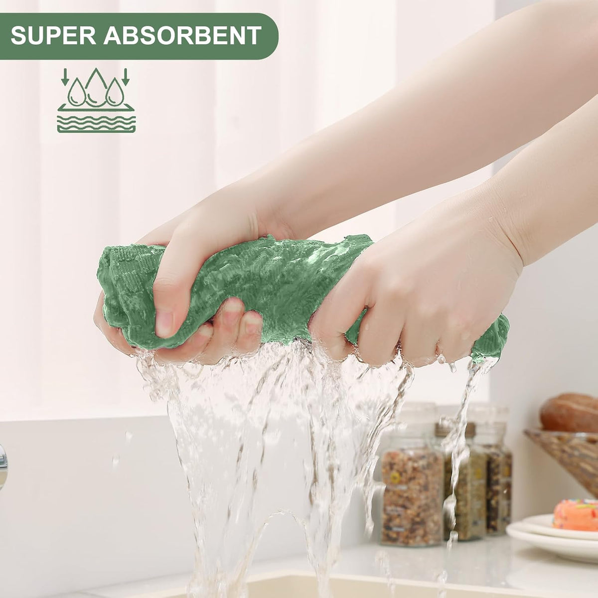 Homaxy 100% Cotton Terry Kitchen Towels(15" x 25", 12 Pack), Grass Green | Soft and Super Absorbent Dish Towels, 380