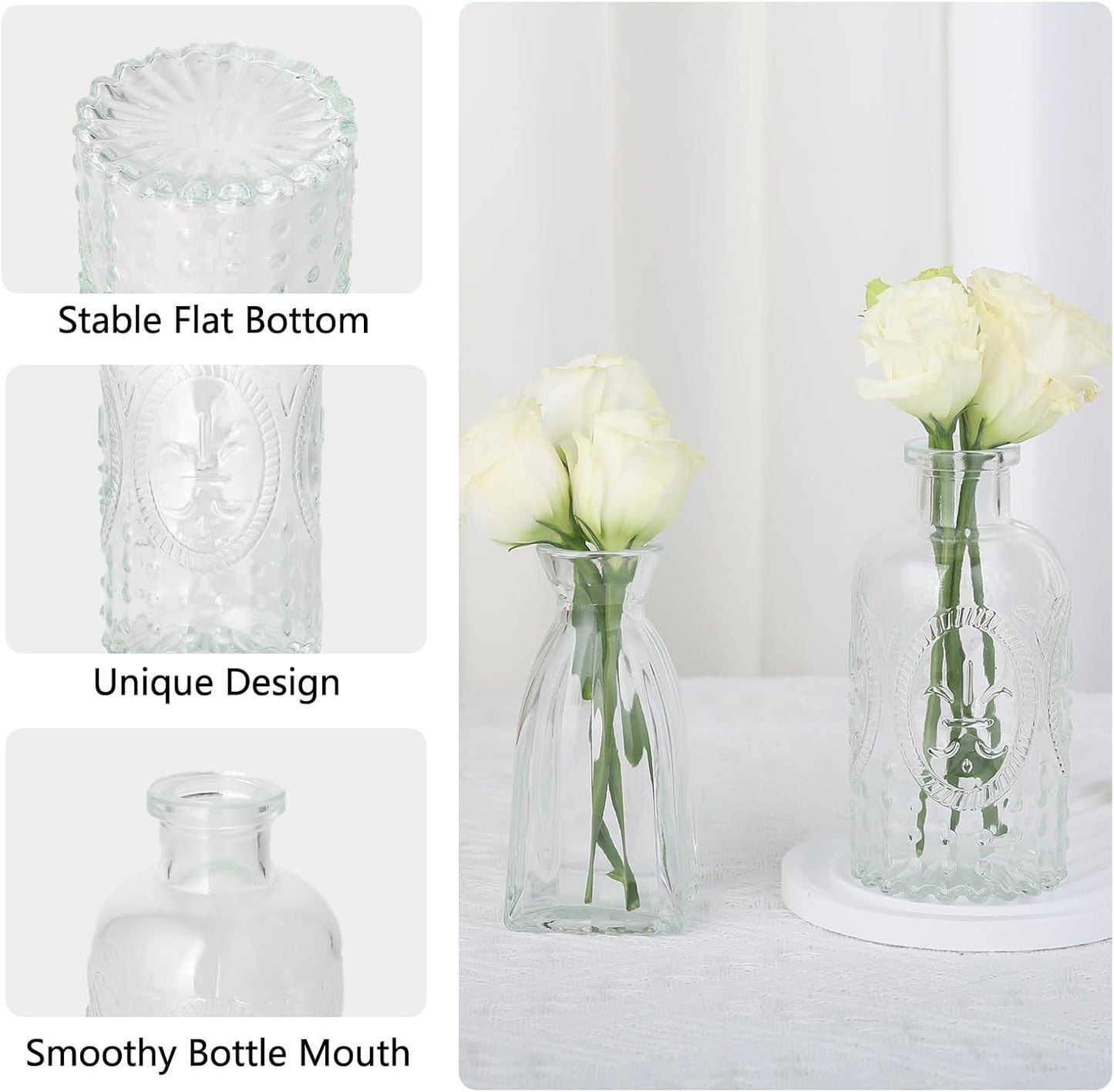 Glass Bud Vases Mini Flower Vase Small Vintage Vases for Centerpiece Table Wedding / Transparent