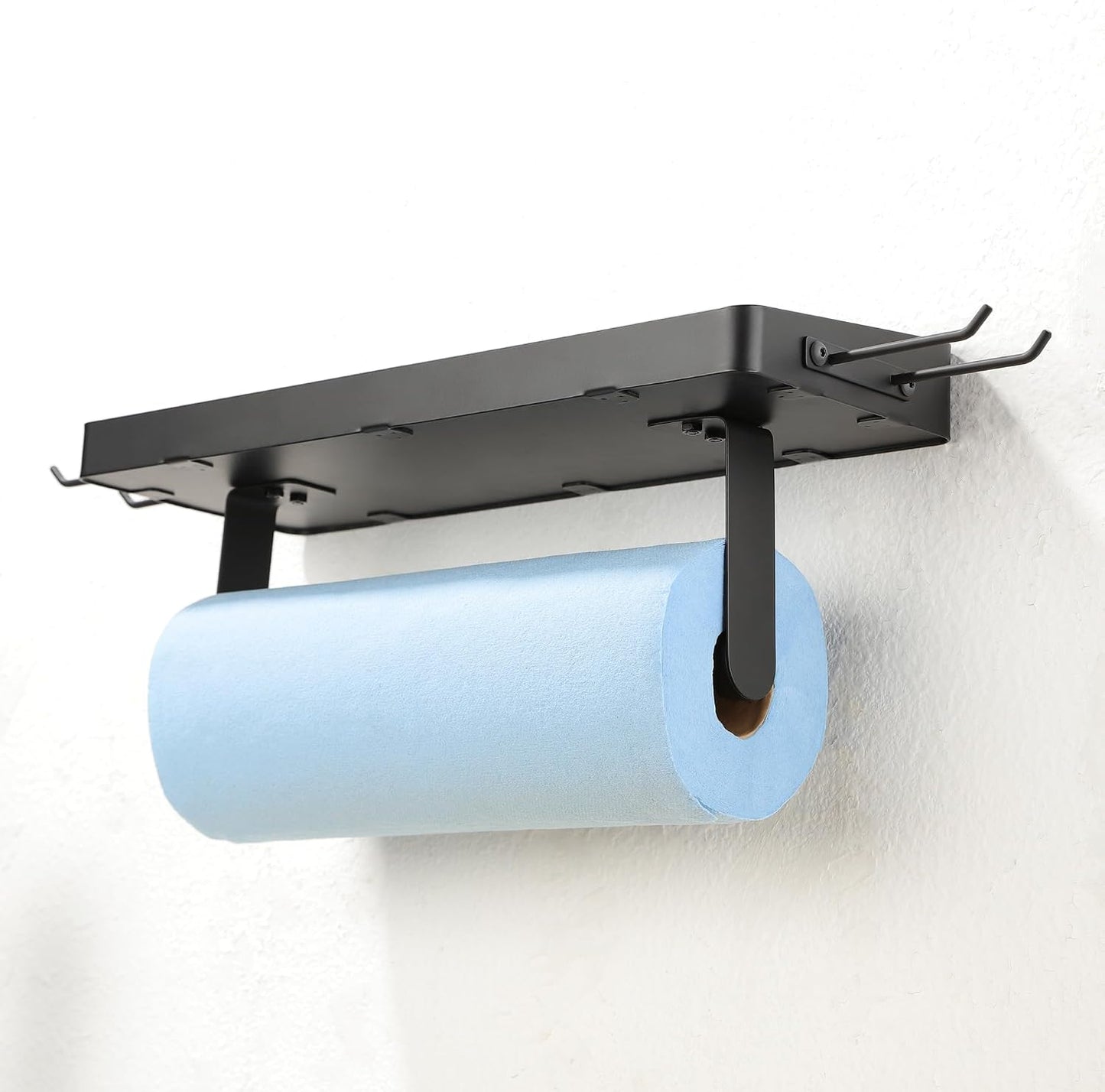 ZUNTO Wall Mounted Paper Towel Holder with Shelf for Garage, Drilling | Heavy Duty, Garage Organization and Storage