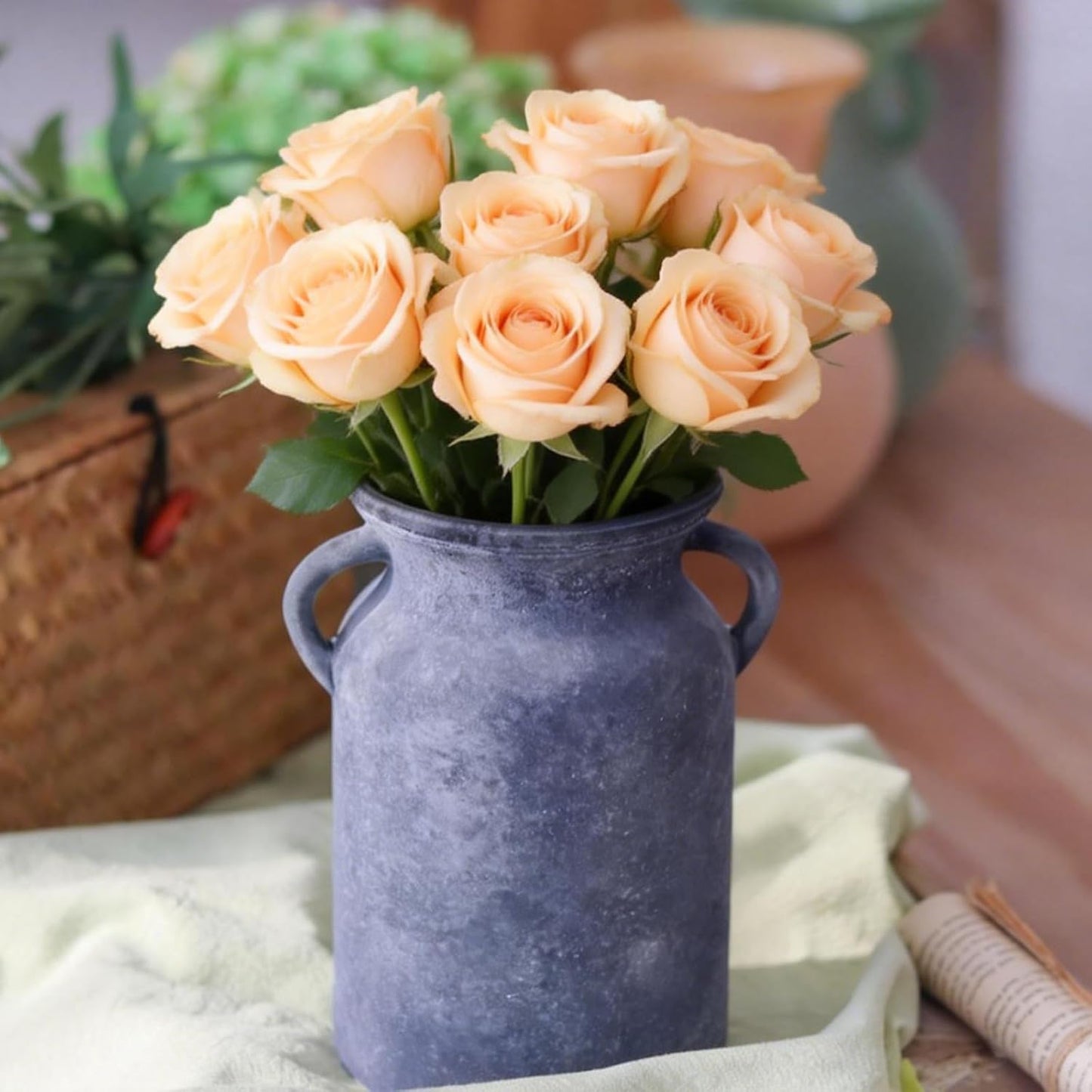 Glass Vase / Rustic Imitation Ceramic Flower Vase / Black / 8 Inch
