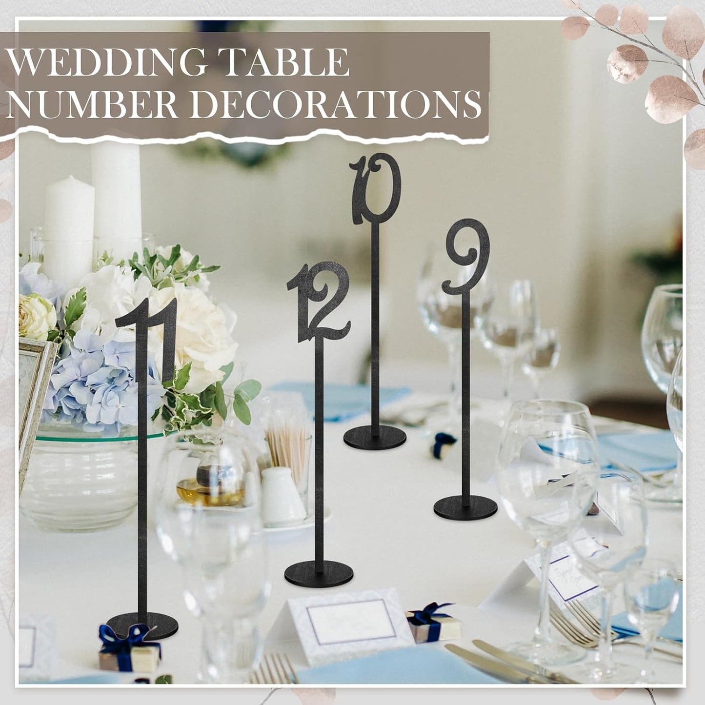 20 Pcs Table Numbers for Wedding with Holder, 1-20,Black | Wooden Seat Numbers with Round Base Stands, Ideal for
