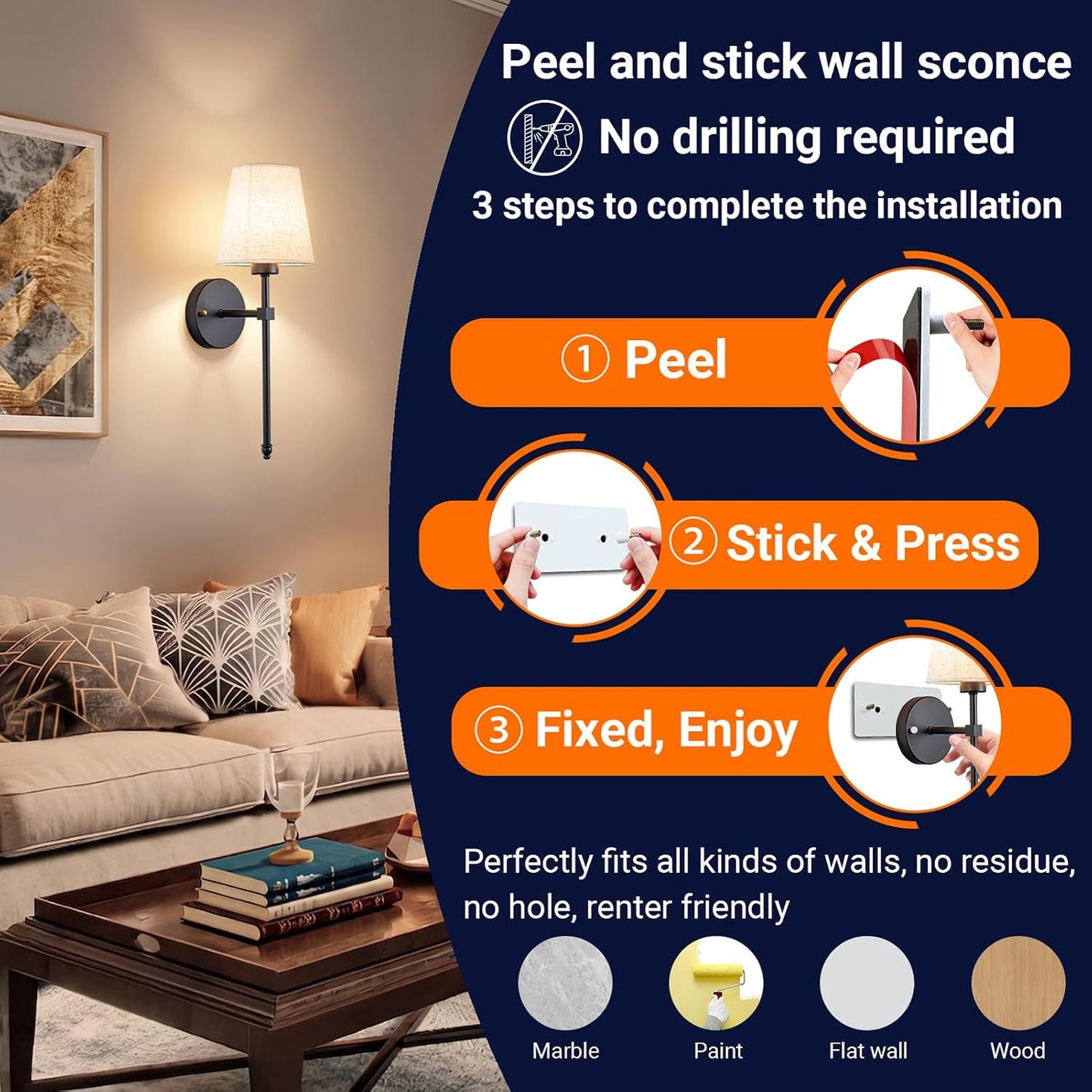 Battery Operated Wall Sconce Set Of Two with Remote Control, Indoor Not Hardwired Dimmable Battery Operated Wall Sconce