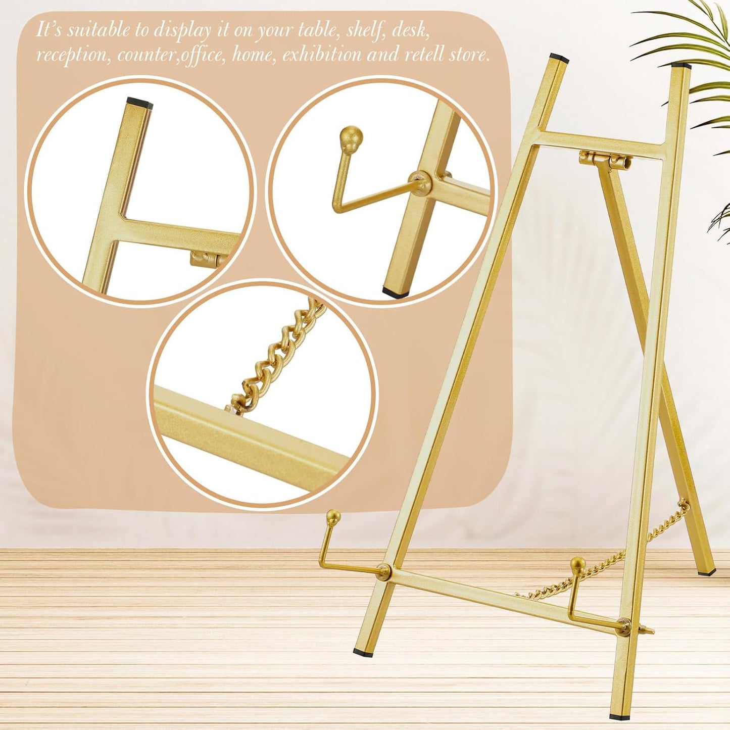 Metal Easel Stand 16.5" H x 8.7" W x 4.3" D Table Top Easel Stand for Display Tripod Art / Gold