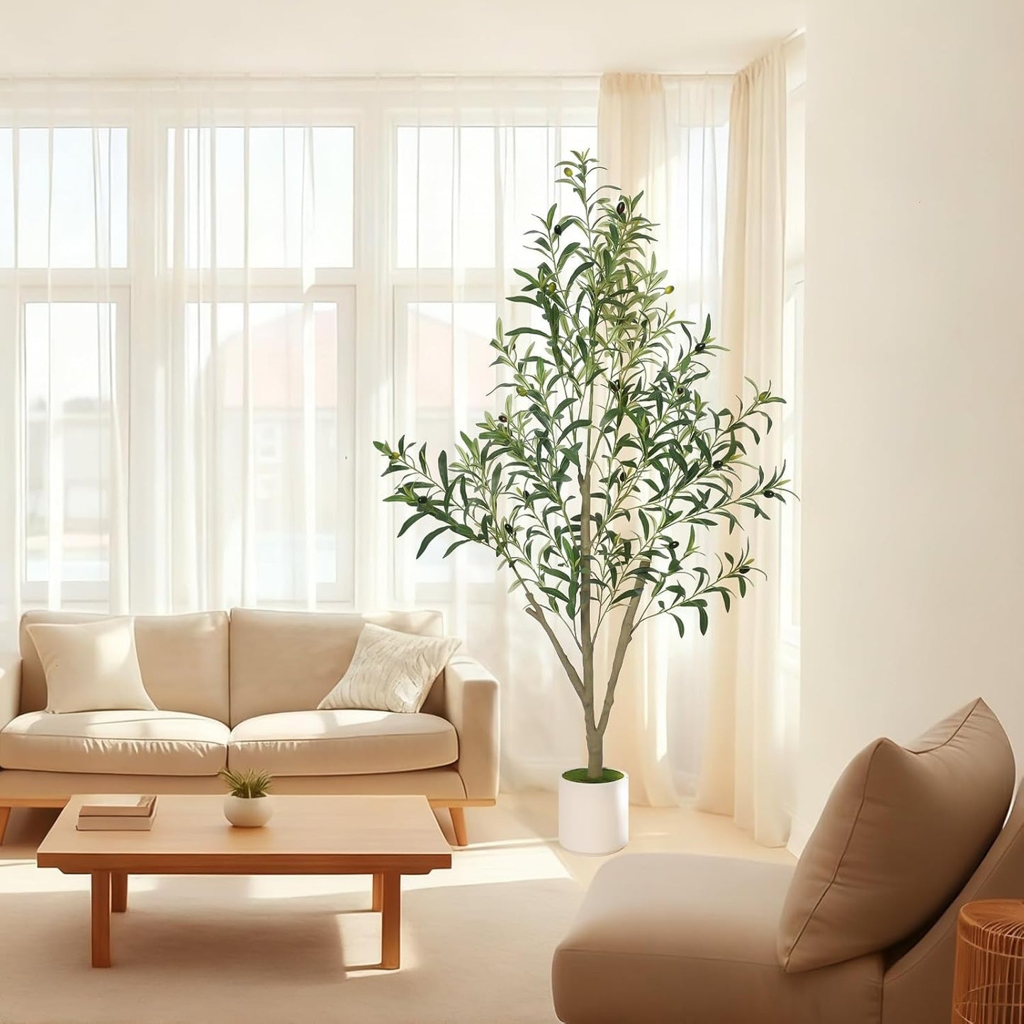 Planter / Faux Olive Tree Olive Trees Artificial Indoor / White / 5 ft