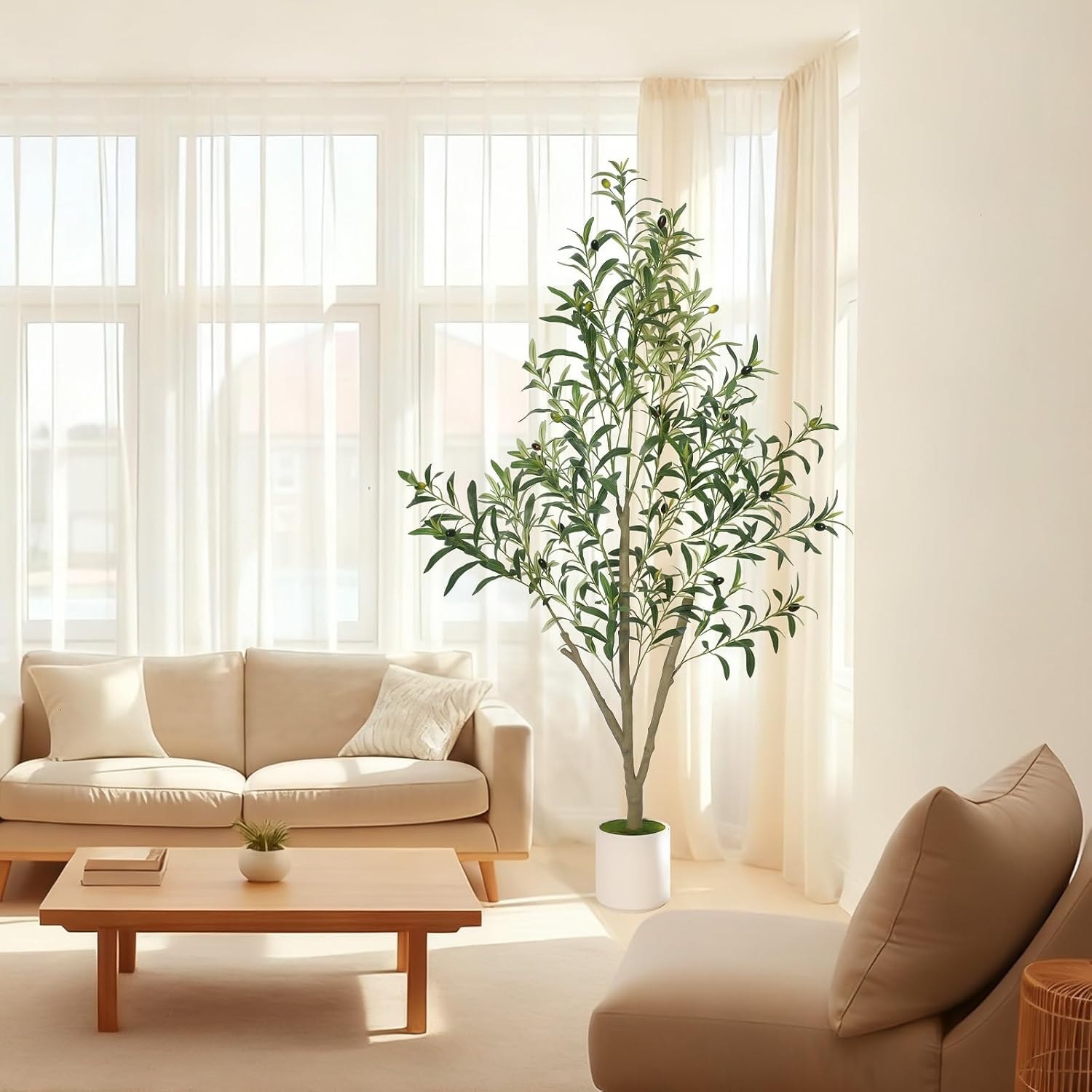 Planter / Faux Olive Tree Olive Trees Artificial Indoor / White / 5 ft