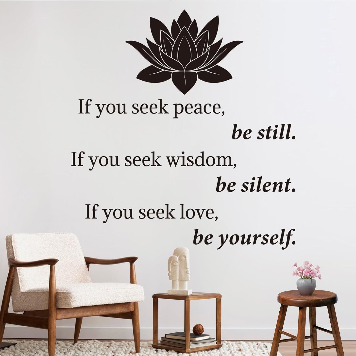Buddha Decal Quotes Be Yourself Inspirational Positive Letter Stickers Living Room / Lotus / Black