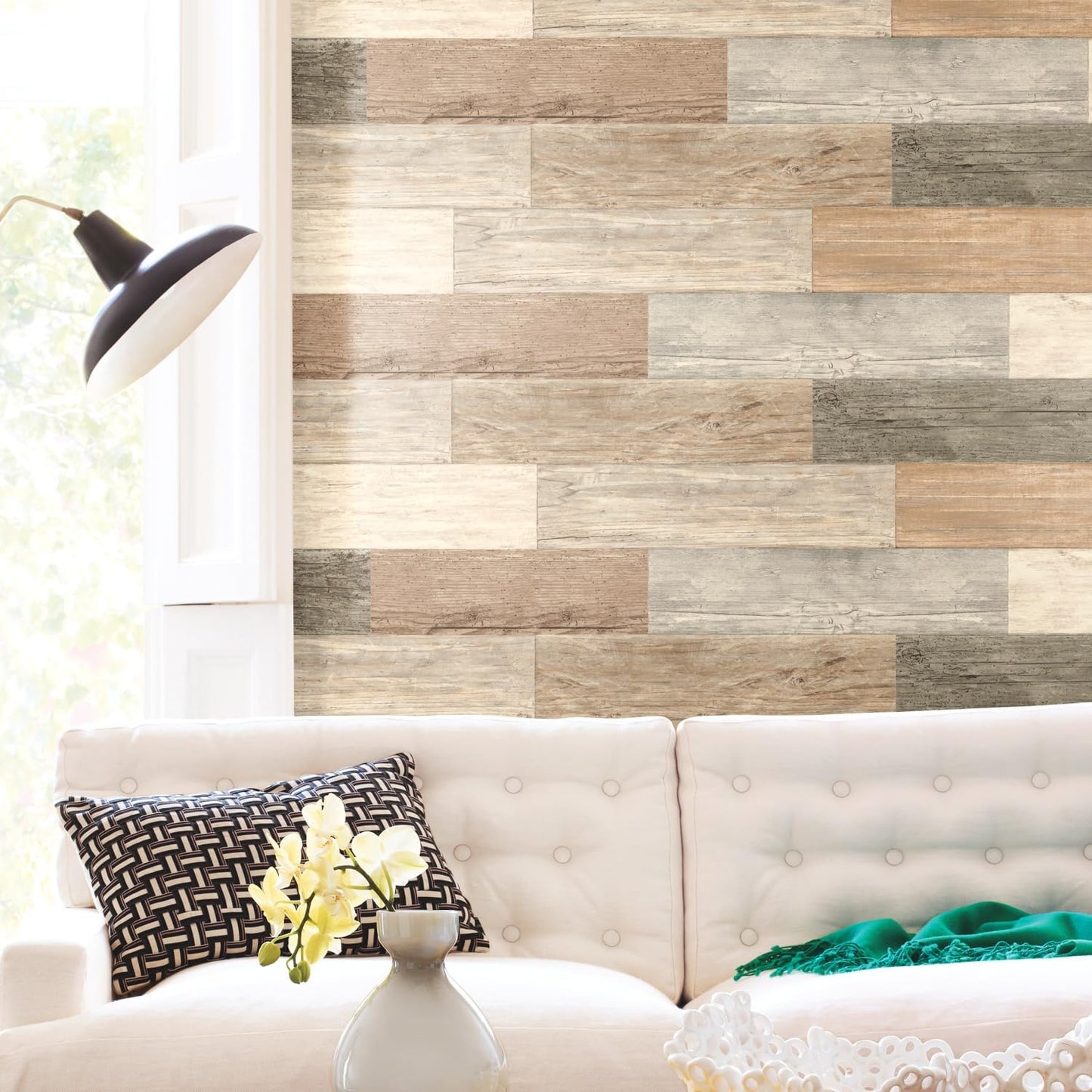 RMK3695GM Distressed Barn Wood Plank Peel and Stick Giant Wall Decals / 17.25 x 36.5