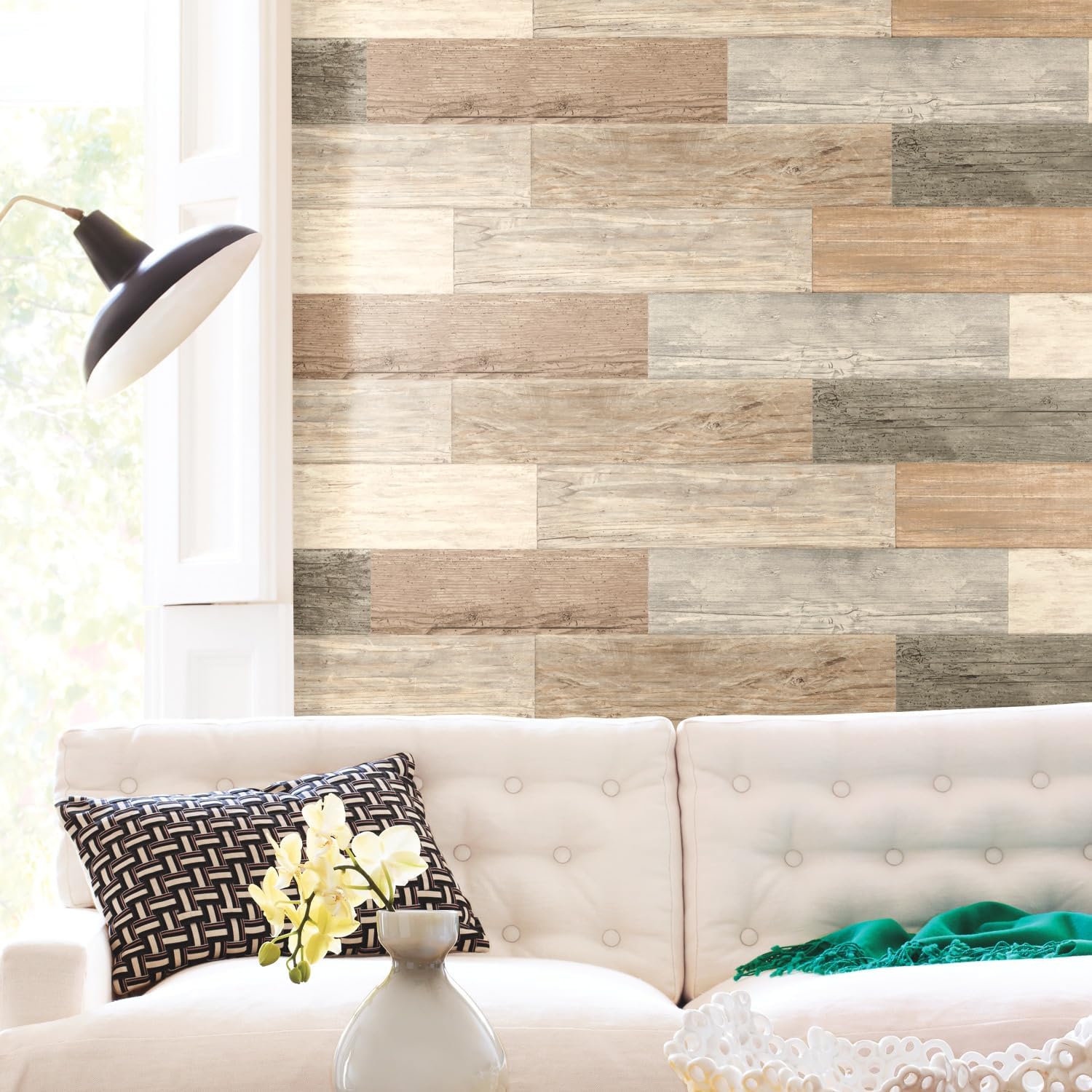 RMK3695GM Distressed Barn Wood Plank Peel and Stick Giant Wall Decals / 17.25 x 36.5