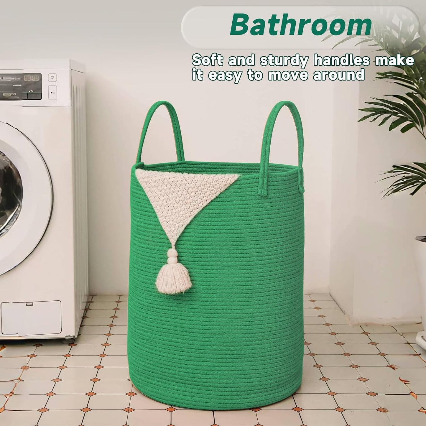 Large Woven Laundry Basket Hamper / Dark Green / 60L