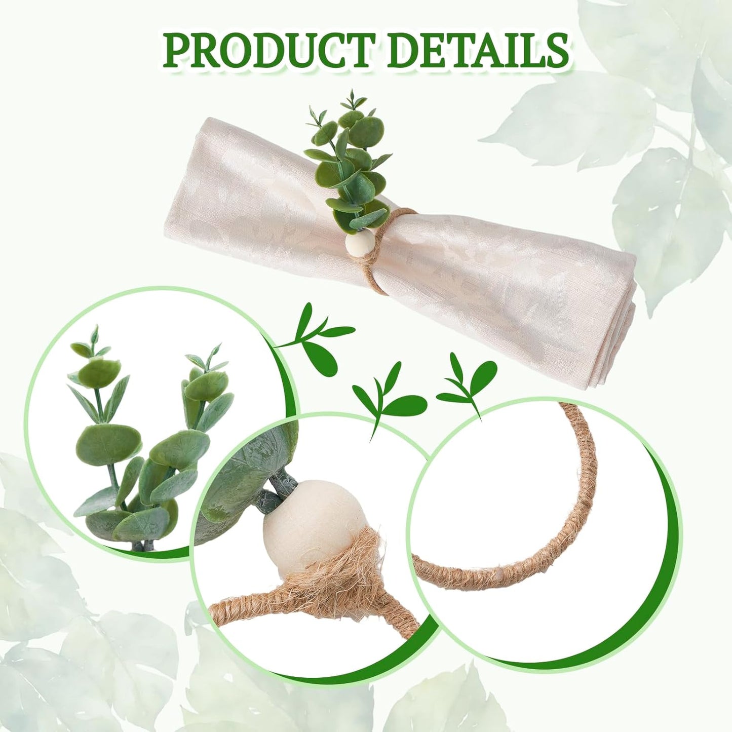 Boho Napkins Rings / Eucalyptus Leaf / Set of 12