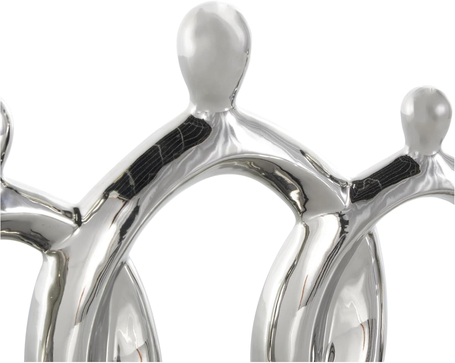 Ceramic Family 3 Figure Sculpture / Silver / 2 x 1 x 10