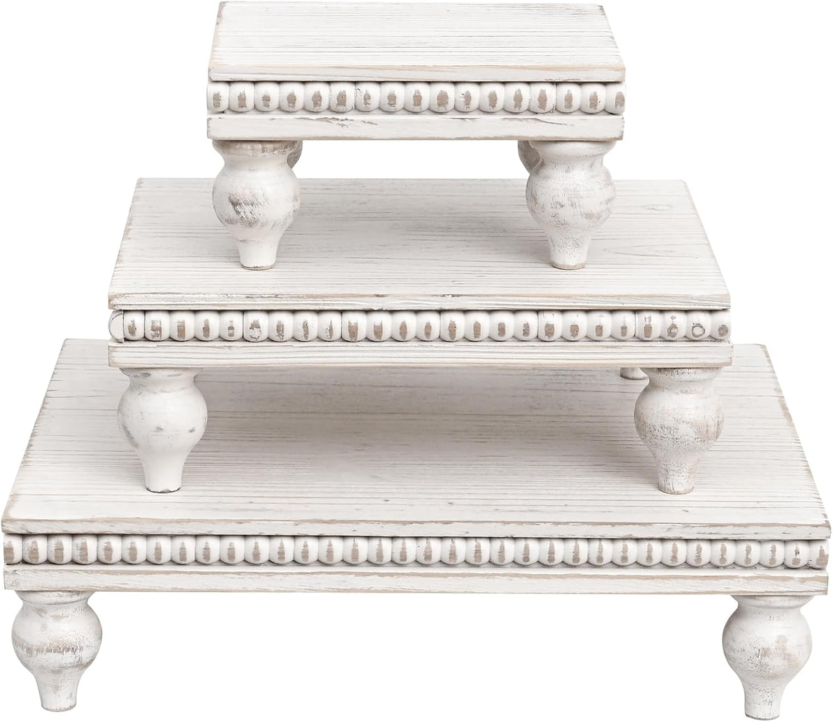 Swallowliving 3 Pcs Set Farmhouse Wood Risers for Display Decorative, Rustic Shabby Chic Tiered Tray for Kitchen