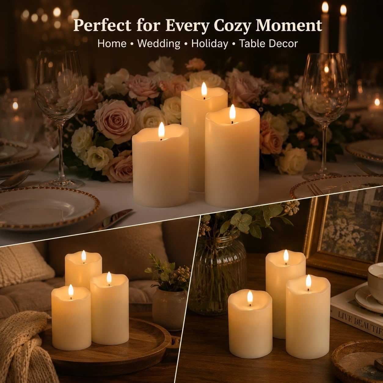 ANGELLOONG Flickering Flameless Candles with Remote, Fake Candles Set of 3 | Realistic Battery Operated Candles, LED