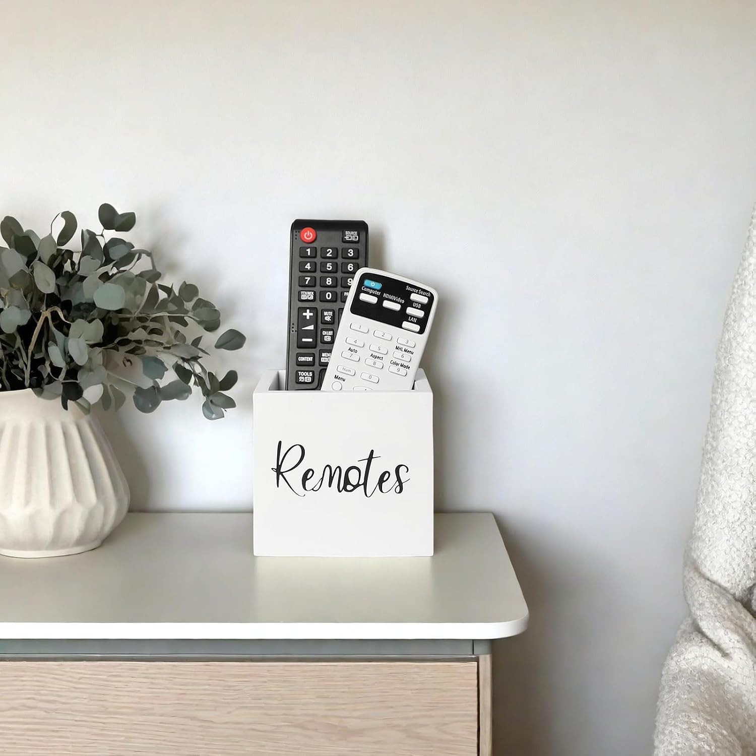 Wood Remote Control Holder / White / S,for 2 or 3 Remote Controls