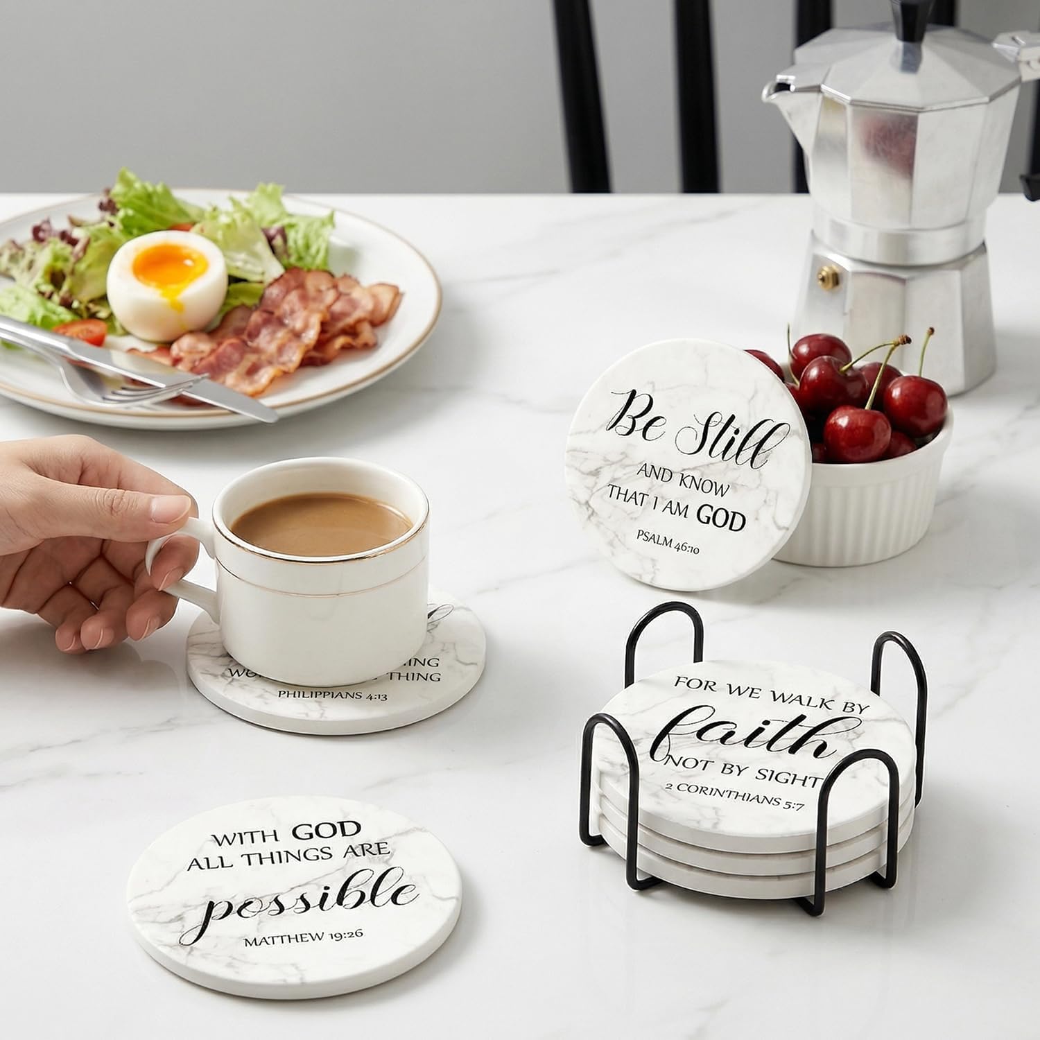 Holder Bible Verses Decorative Bar Table Cup Coasters / Christian Gift / Set of 6