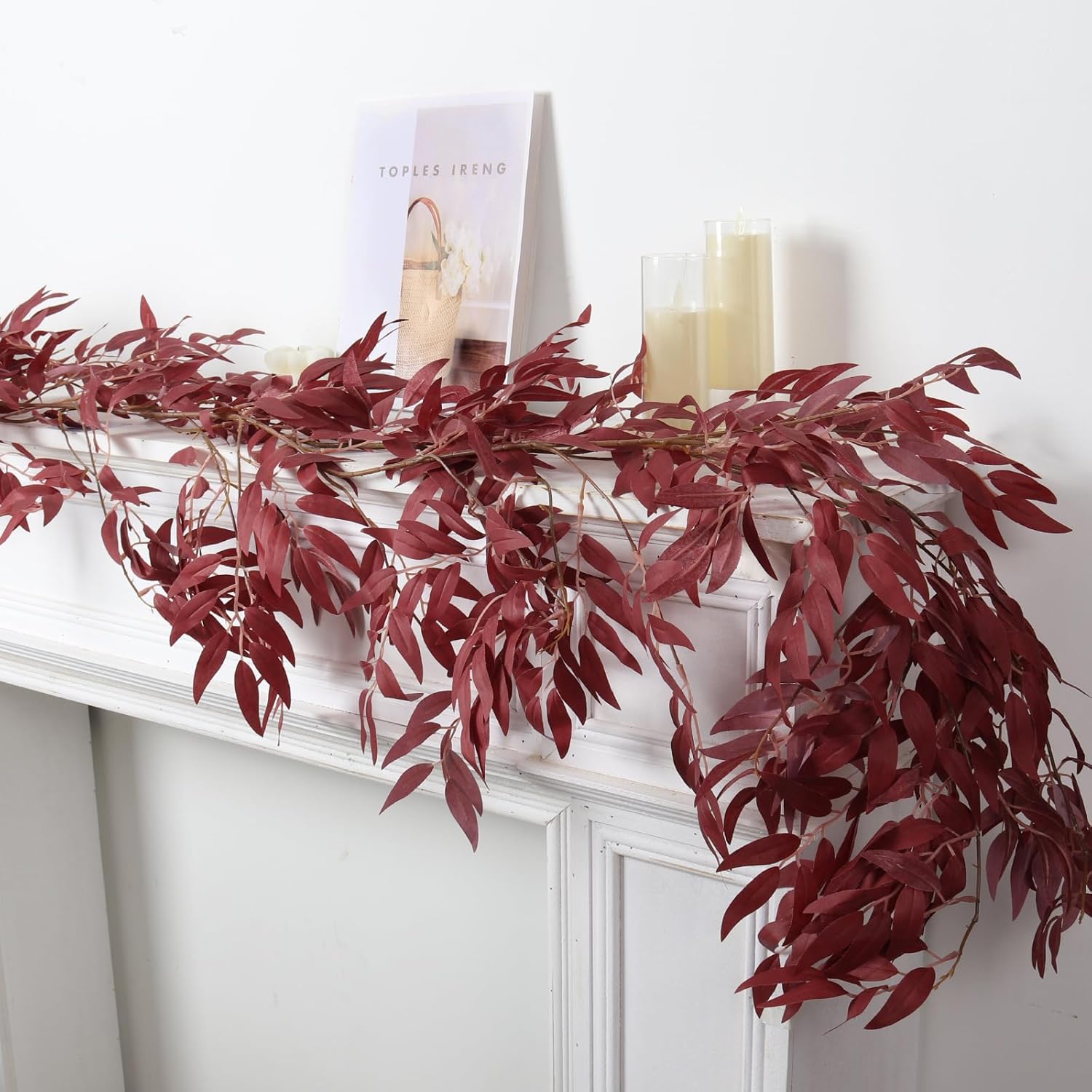 Artificial Hanging Willow Leaves Vine Twigs Fake Silk / Willow Vines Burgundy / 5.7 Inch / Set of 2