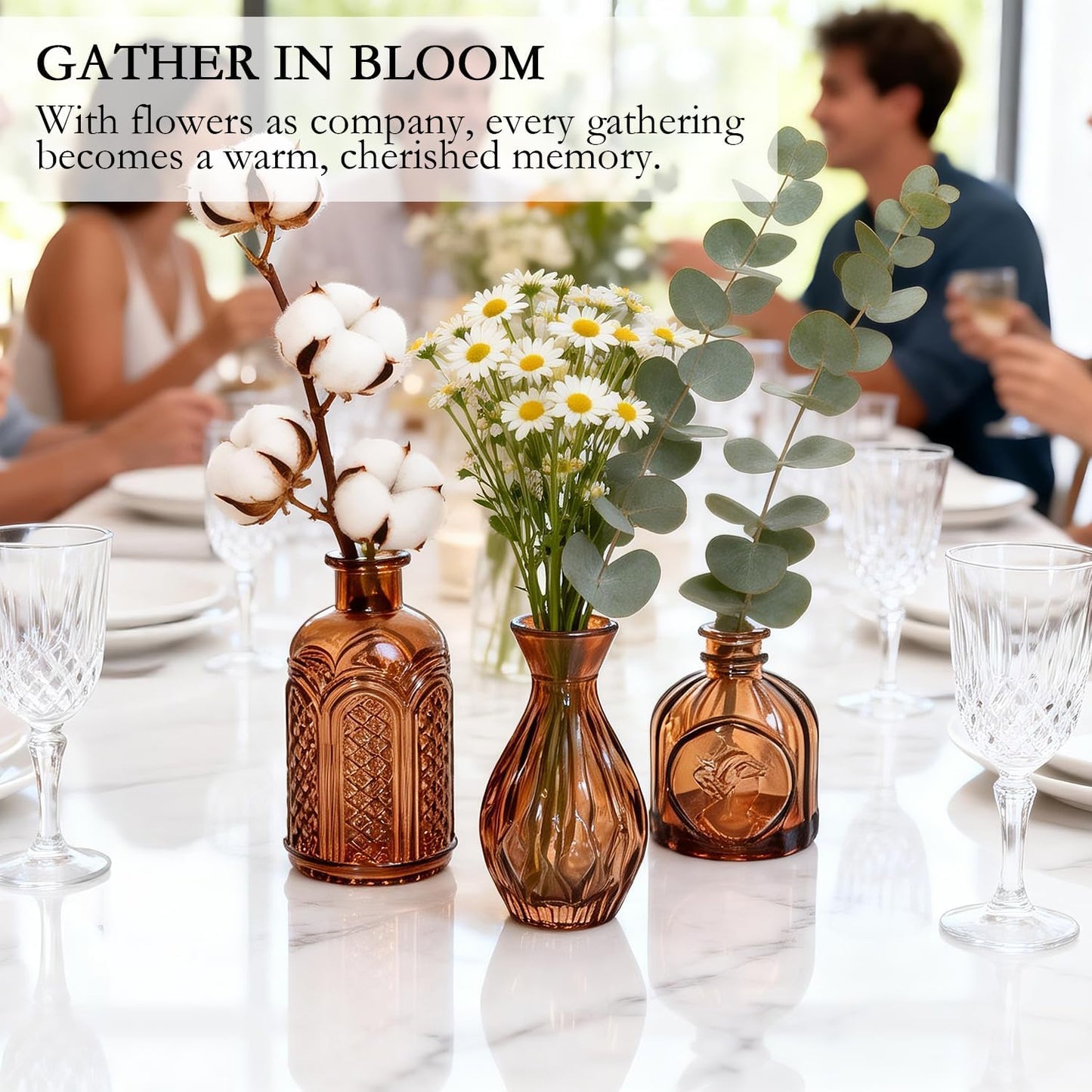 Glass Bud Vase Pcs / Amber / Clear / Set of 14