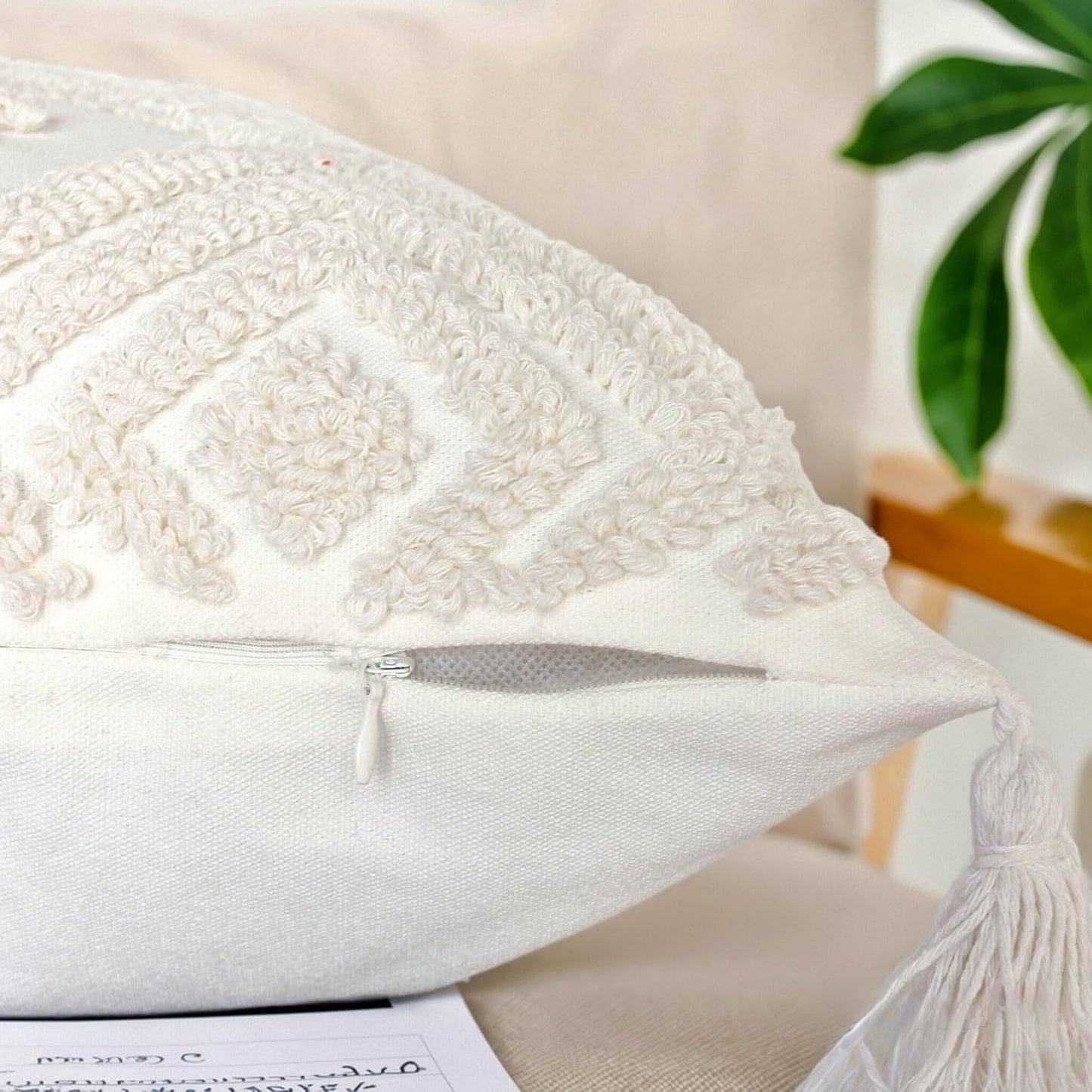 Boho Throw Pillows / Cream / 18 x 18 / Set of 2