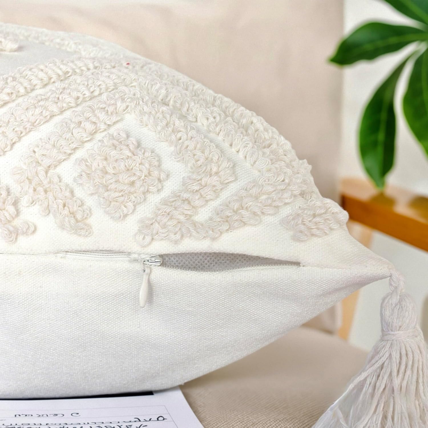 Boho Throw Pillows / Cream / 18 x 18 / Set of 2