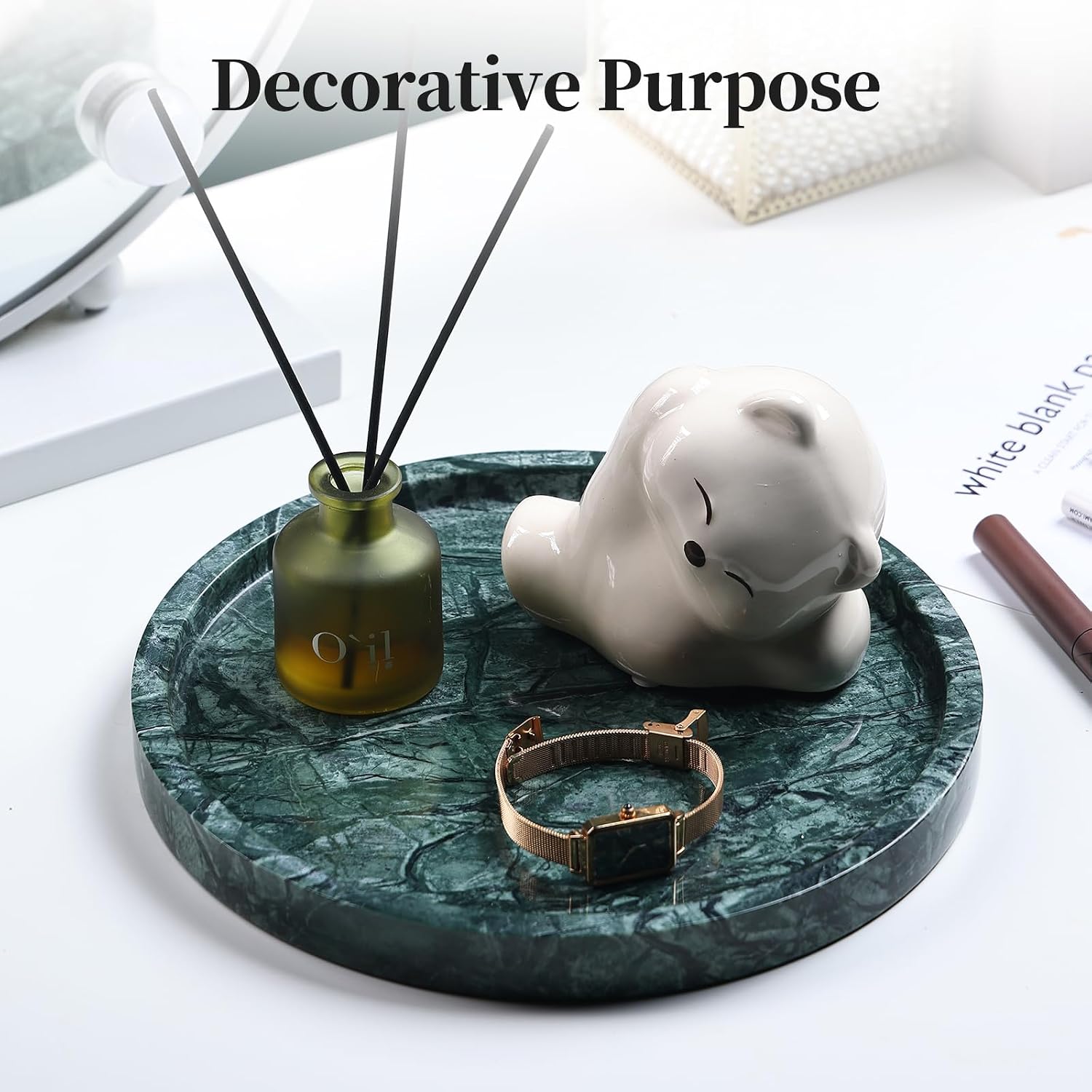 Storage Trays / Real Natural Round Marble Tray / Green / Set of 10