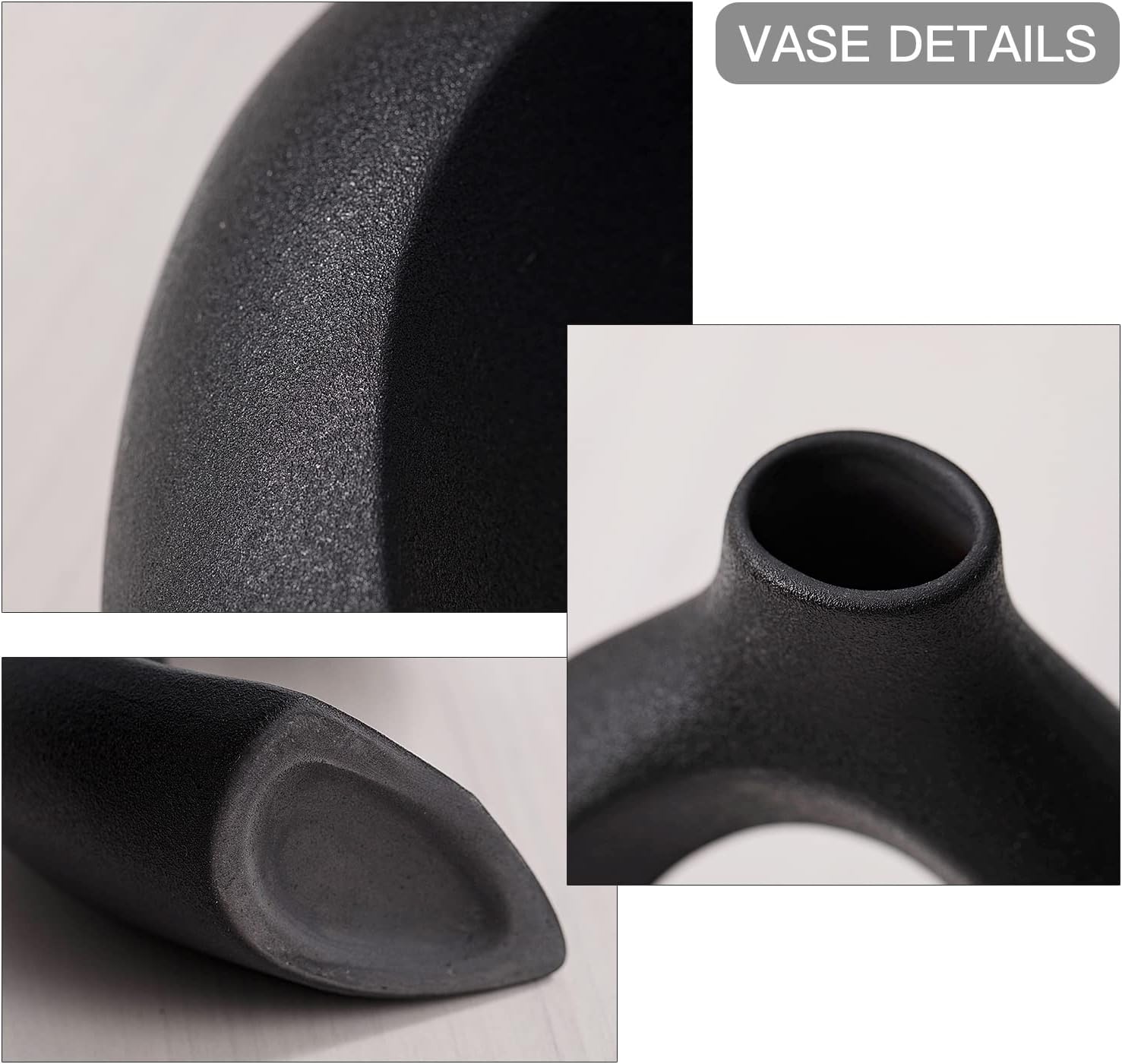 Black Hollow Ceramic Vase / Black - Round Large / Set of 2