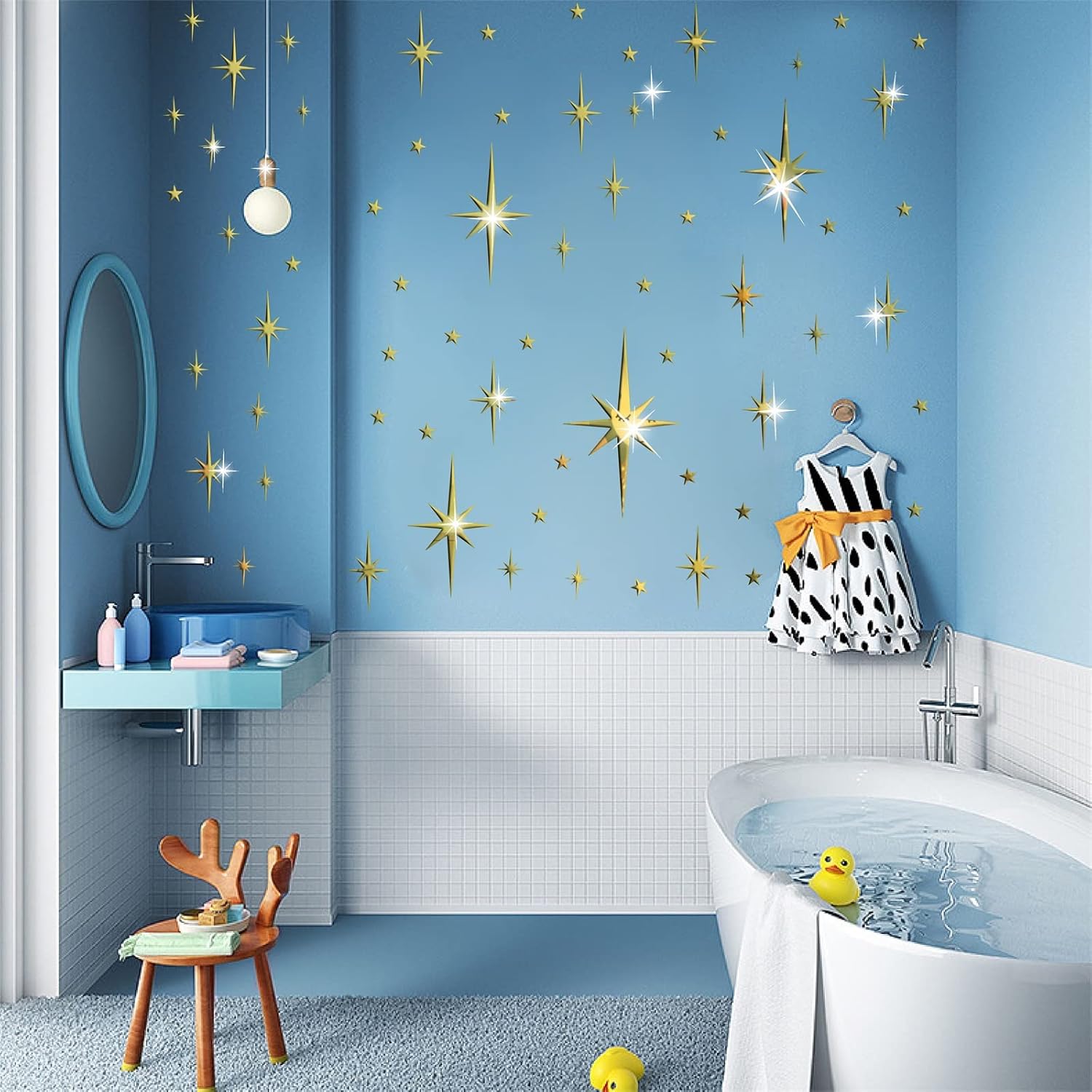 Mirror Wall Stickers Star Wall Decal Peel and Stick 3D Acrylic Decals Removable / Golden / Gold