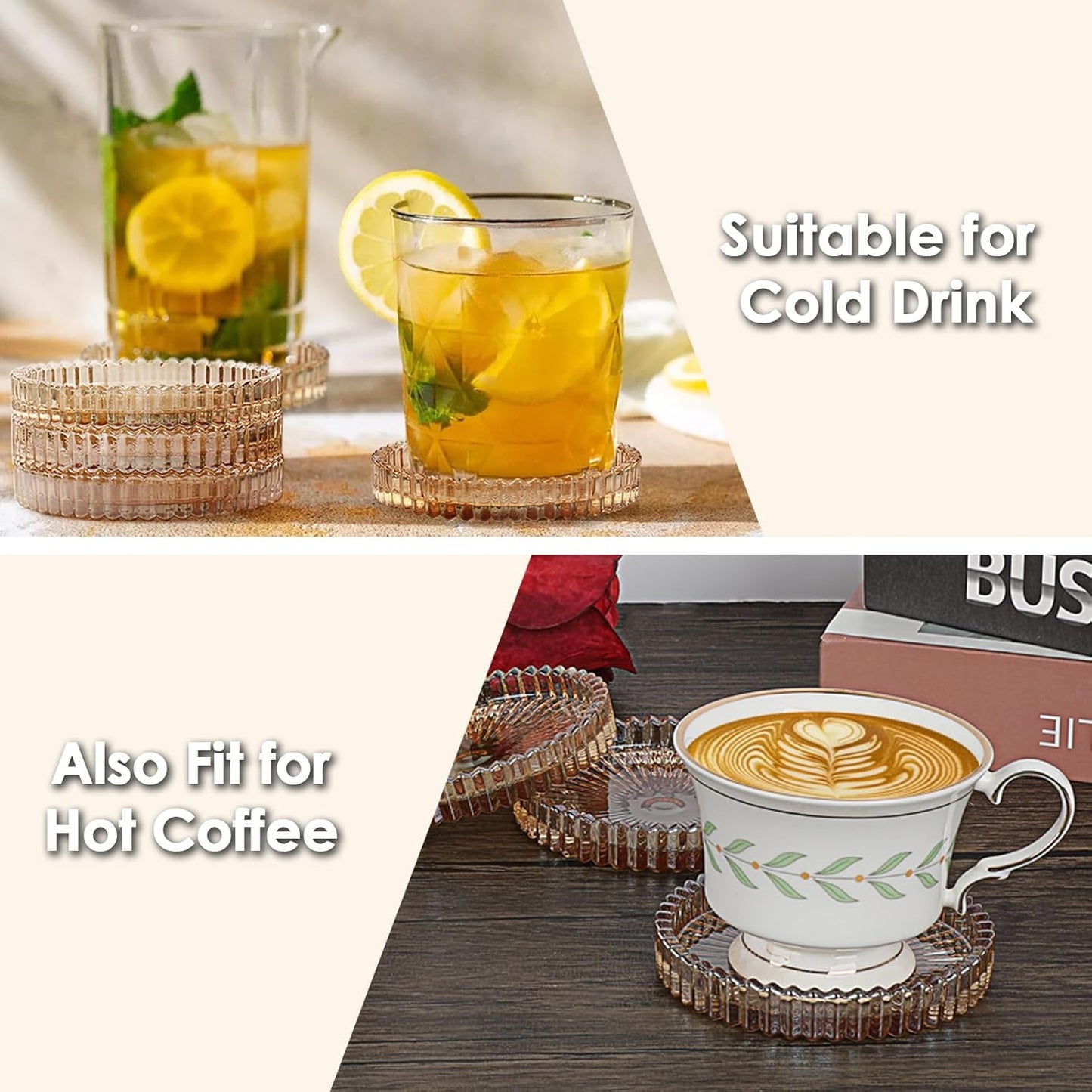 Glass Coasters for Drinks Crystal Coaster Round Chic Cup Mat Coffee Table / Amber / Clear / Set of 5