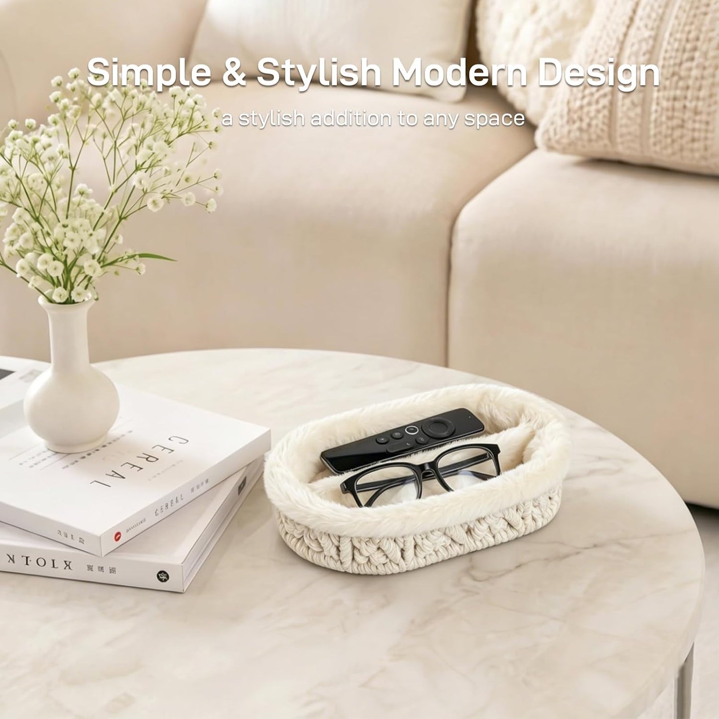 Glasses Holder / Eye-glasses Jewelry Tray for Nightstand Desk / Beige
