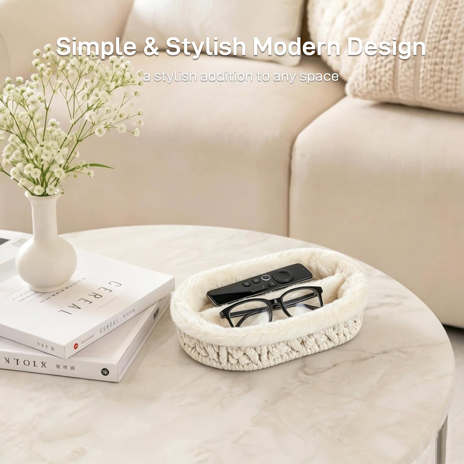 Glasses Holder / Eye-glasses Jewelry Tray for Nightstand Desk / Beige