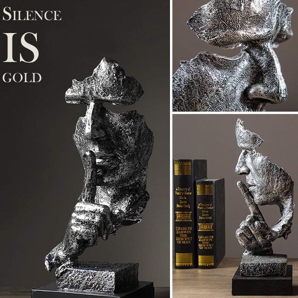Handcrafted Silent Men Statues Resin Abstract Sculpture Office Home Decor Figurine / Silence Silver