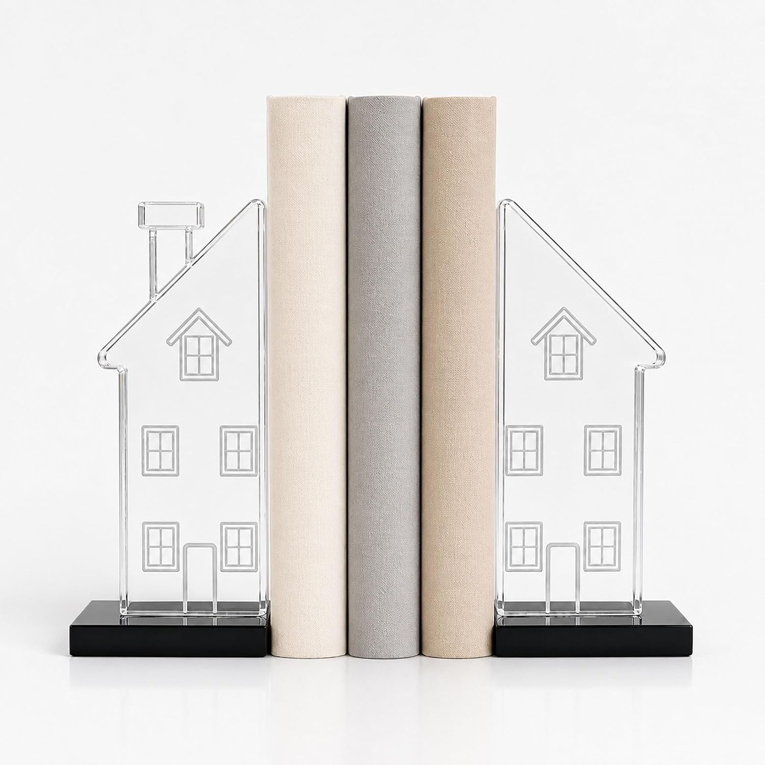 Decorative Glass Book Ends / Clear / Set of 2