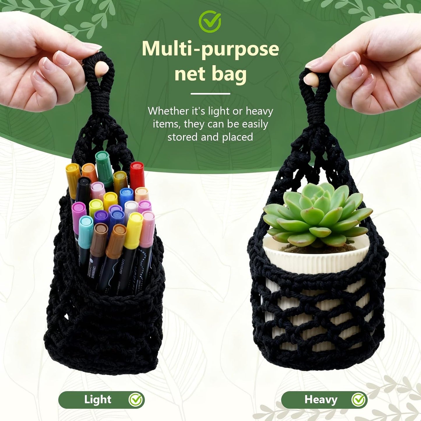 Macrame Wall Plant Hanger / Black / 4-inch / 4 Inch