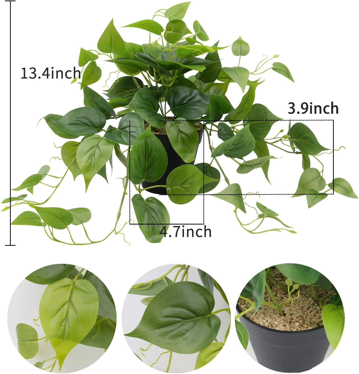 Artificial Scindapsus Aureus Fake Pothos Plants in Black Pots / 8 Inch-black Pot