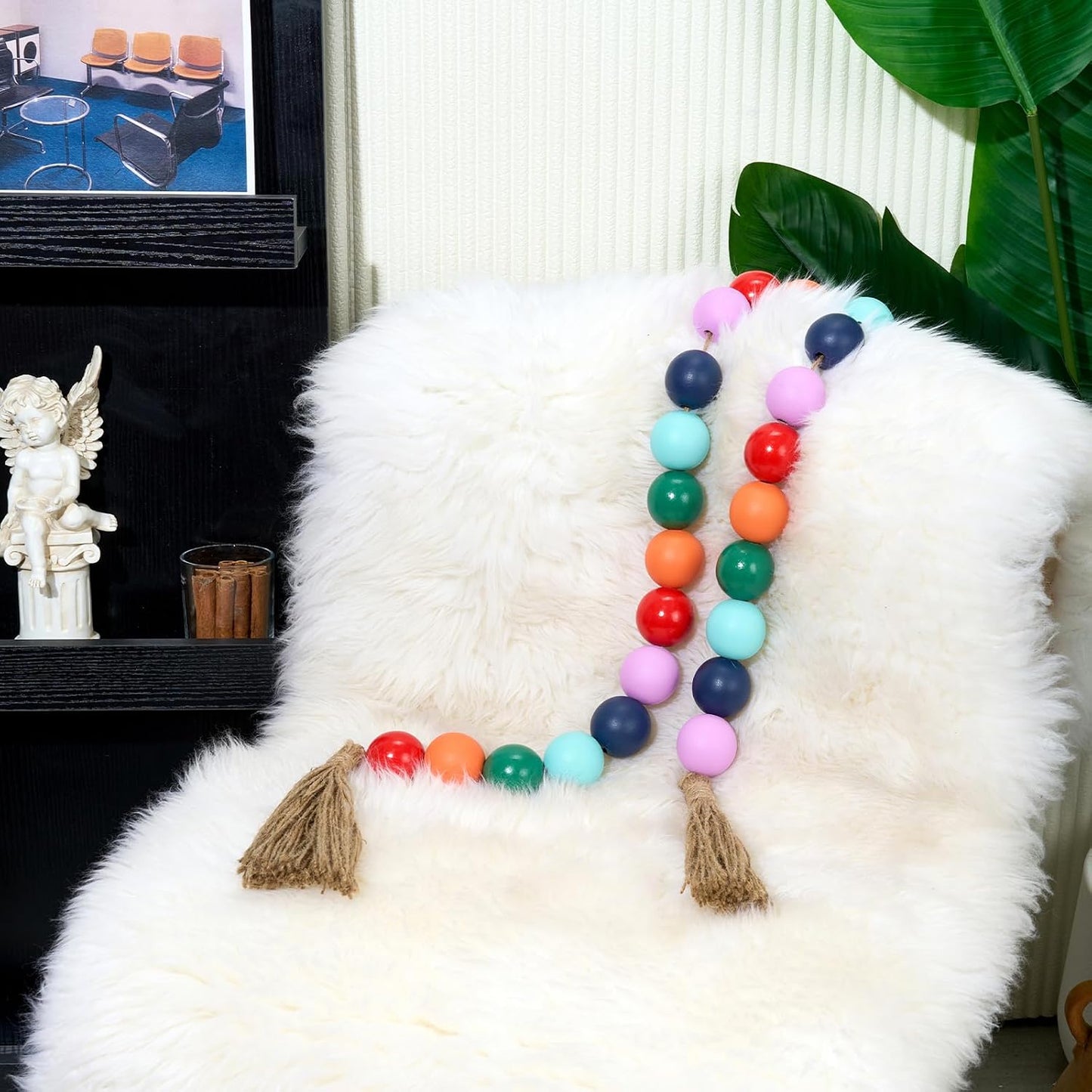 50" Long Extra Large Wood Bead / Colorful, Red, Orange, Green, Teal, Aqual, Navy Blue, Purple