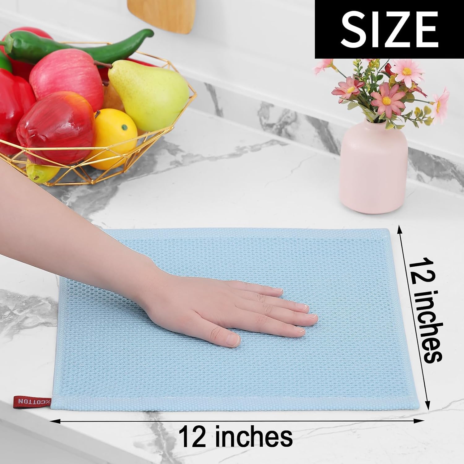 Homaxy 100% Cotton Waffle Weave Kitchen Dish Cloths 8-Pack, Sky Blue | 12 x 12 Inches, Ultra Soft Absorbent Dish