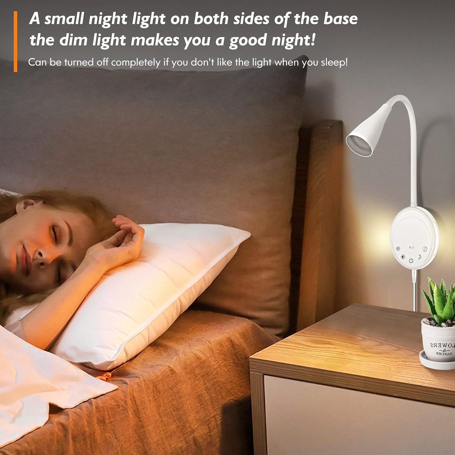 SANKEDOU LED Wall Mounted Reading Light, Book Light for Reading in Bed with Touch Control, 5 Dimmable, USB Output