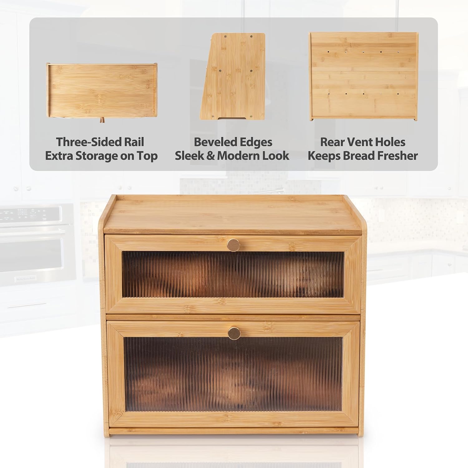 Bread Box with golden knobs Double Layer Vitamin Bottle Organizer | Grip Bottom; Great Looking; Metal Handle; Back