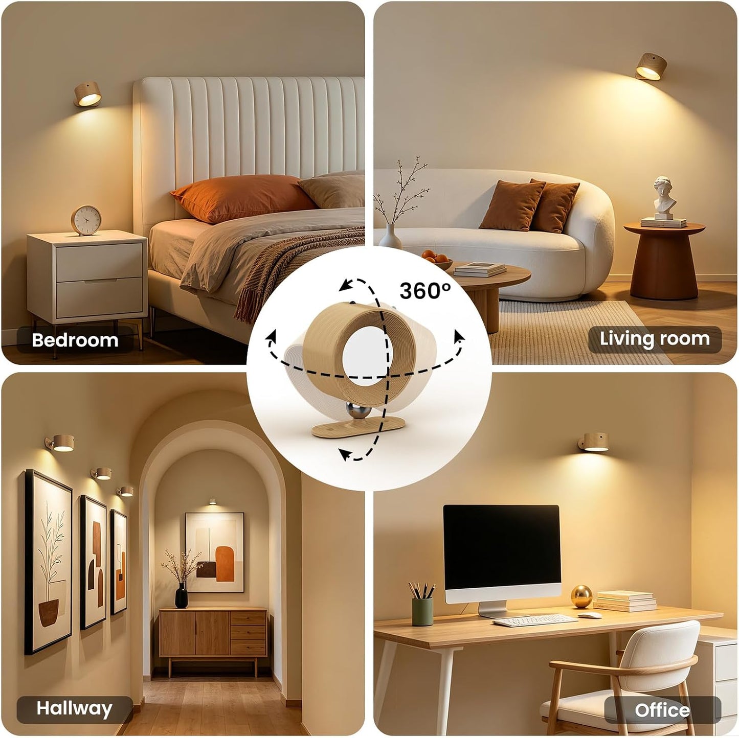 Koopala LED Sconces, Wall Mounted Lamps with Rechargeable Battery Operated USB Port 3 Color Temperatures & 3 Brightness
