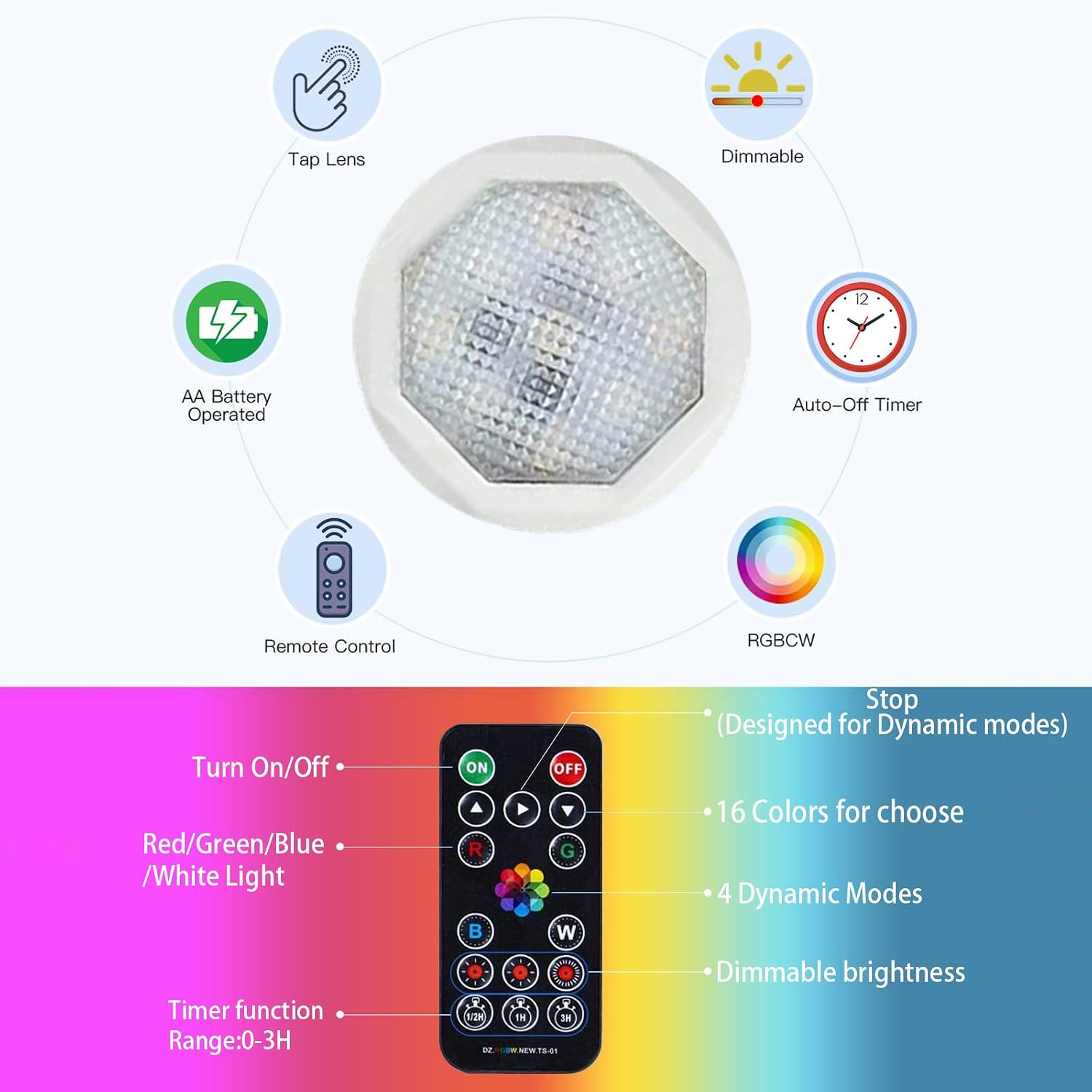 FINCMY Battery Operated Wall Sconces Set of Two, 18 RGB Colors Stick on Wall Lights with Remote, Changeable Dimmable
