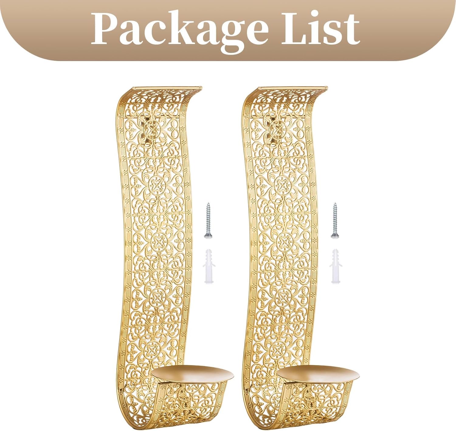 Rustic Pillar Wall Candle Holder for Farmhouse Vintage Hallway Wall / Matte Gold / Set of 2
