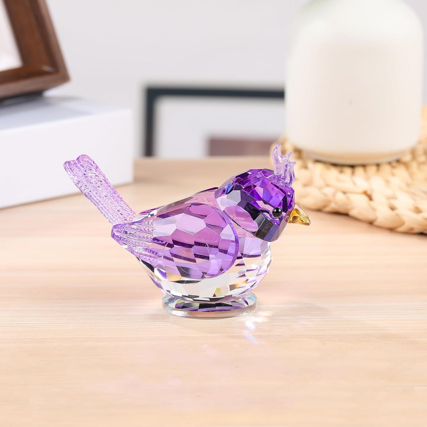 Crystal Bird Figurine Gifts for Women Art Glass Birds Collectible Statue for Animal Lovers / Purple