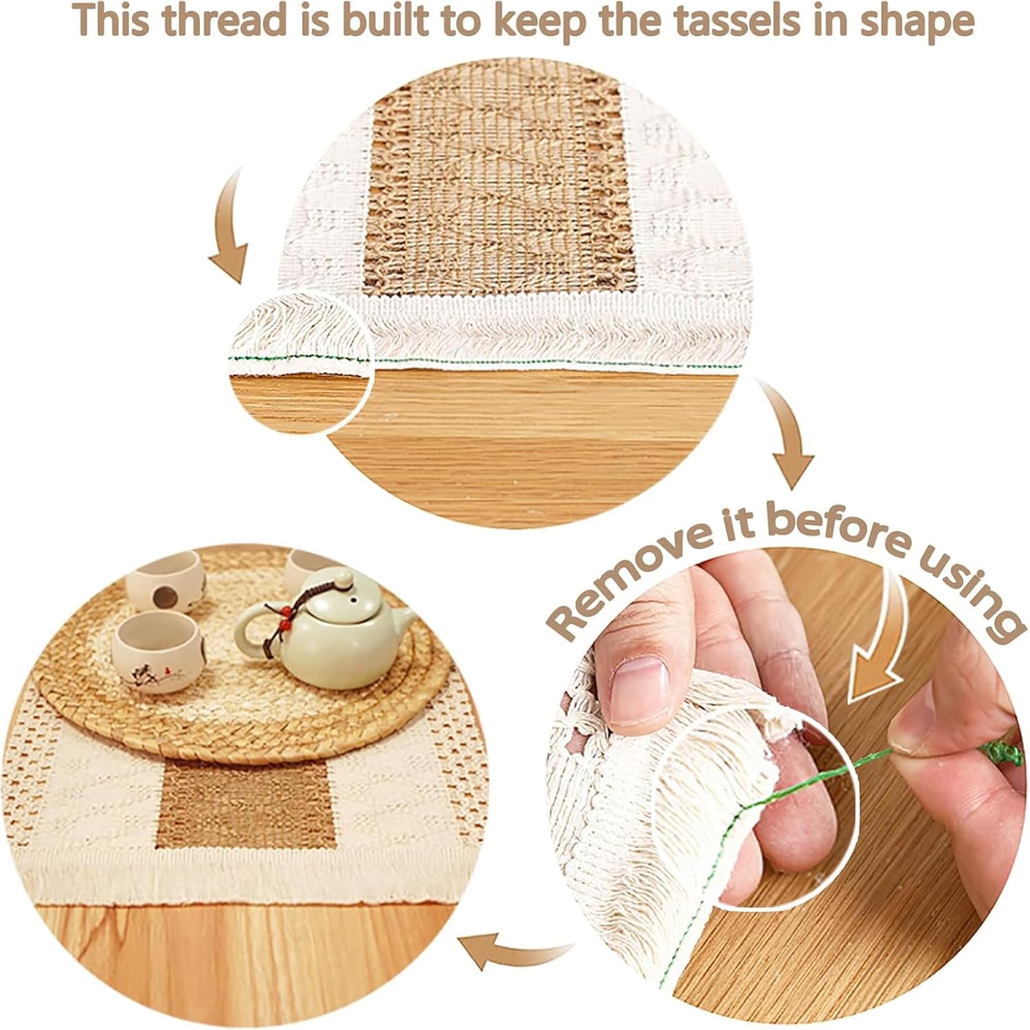 Placemats Set of 6 with 6 PCs Round Placemats and 6 PCs Table Mats | Natural,Handmade,Boho Woven Placemat,Burlap Table