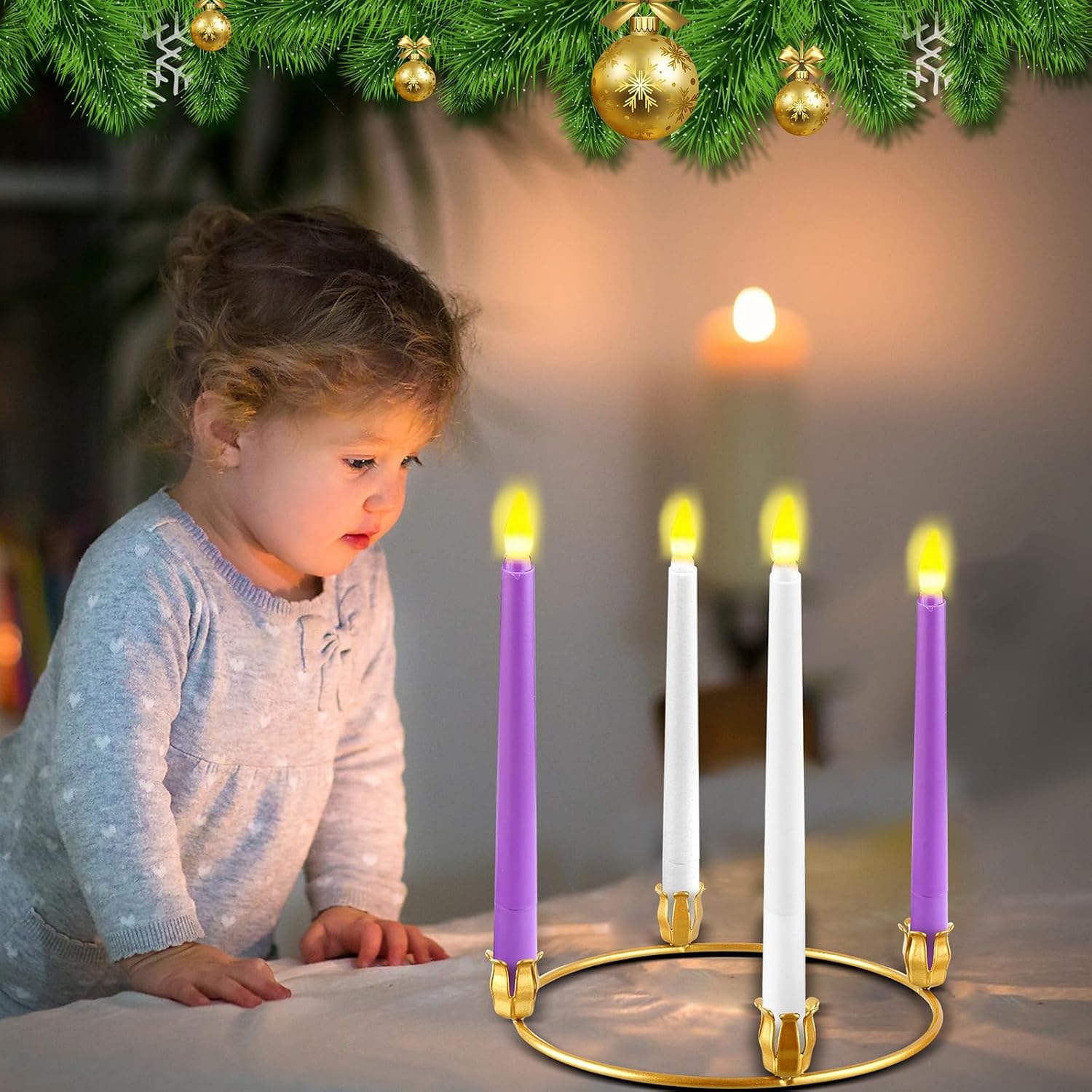 Thyle 12 Pcs Metal Christmas Advent Wreath Rings Bulk Gold Advent Wreath Candle Holder Xmas DIY Taper Candle Rings